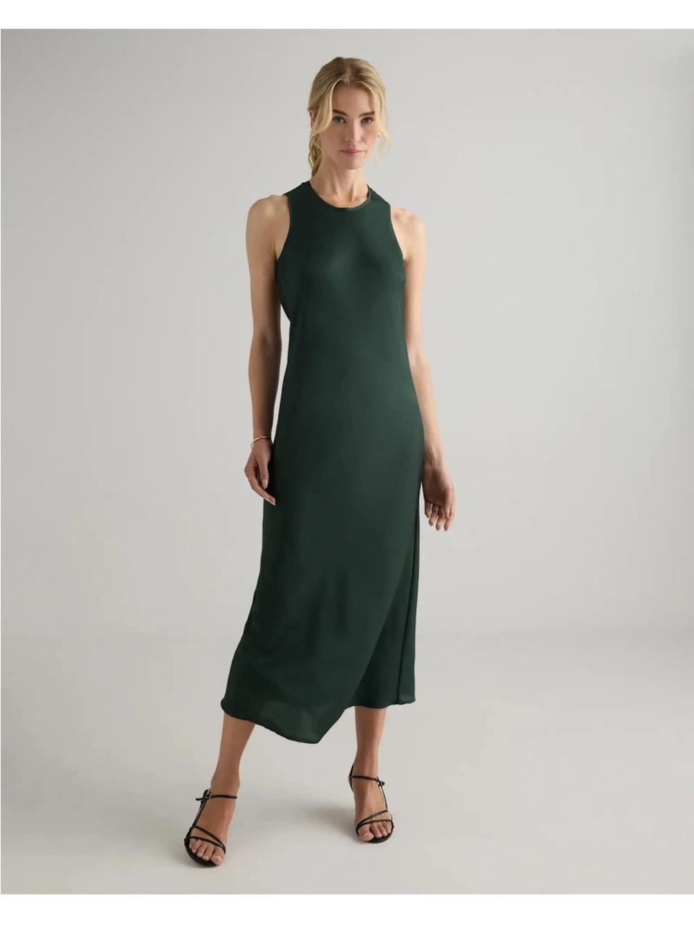 NWT Quince Washable Stretch Silk Tank Midi Dress in Elegant Forest Green Size S